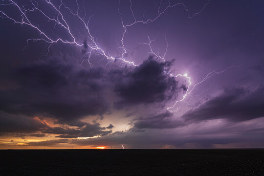 Lightning storm over plains near sheridan lake colorado