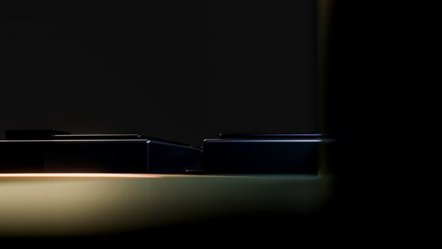 Close-up of black piano keys on a grand piano