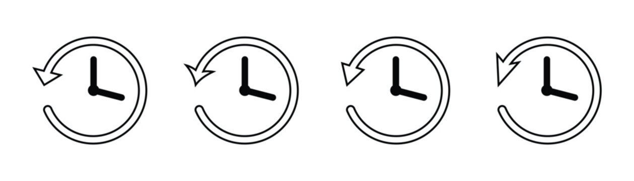 History Icons pack in outlined versions in black color. Back In Time icon set, black past time icon isolated on white background, vector illustration, Eps 10