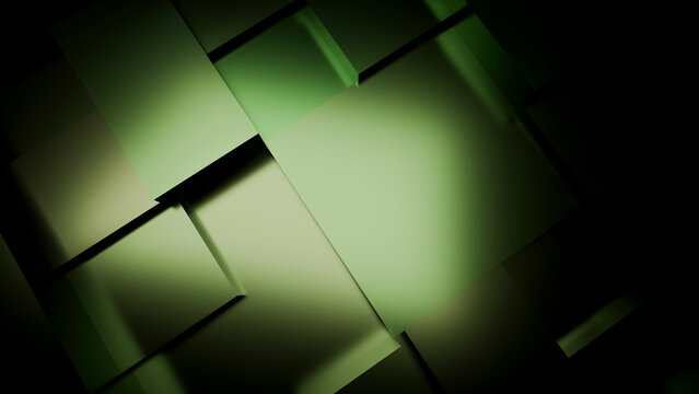 Abstract overlapping green rectangles with gradients and shadows