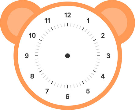 Cute Animal Ear Blank Clock Face Illustration in Soft Orange Tone for Kids Education and Learning Time