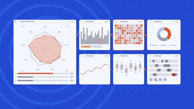 Animated skill assessment gap closing in blue and cyan on a bright white background. Seamless looping 4K dashboard motion graphics with free space for text, ideal for product videos, business presenta