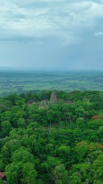 Vertical video,Aerial view of Khao Phanom Rung historical site, Buriram, Thailand