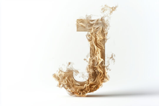 Burning wooden letter J creates striking visual effect, showcasing creativity and artistry in typography design