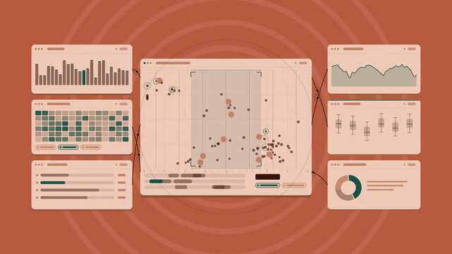 Animated remote team map timezones in coral and magenta on a bright white background. Seamless looping 4K dashboard motion graphics with free space for text, ideal for product videos, business present