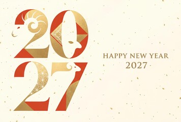 Naklejka na ściany i meble 2027年の文字に羊が隠れたモダンでおしゃれな年賀状テンプレート