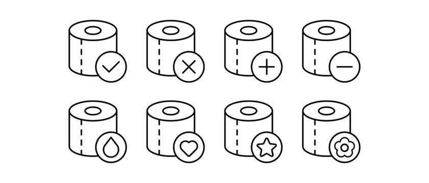Toilet paper roll vector icon set. Washroom and sanitary outline symbols