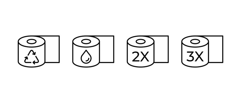 Toilet Paper Roll Vector Icon Set. Recycle, Water Protect, Ply Outline Symbols