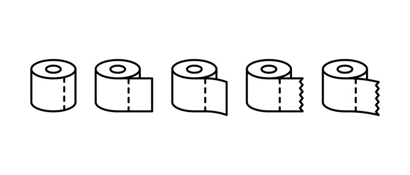 Toilet paper roll vector icon set. Washroom and sanitary outline symbols