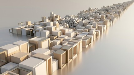 Fototapeta premium Cubic landscape of interconnected blocks extends into the distance