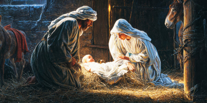 Holy Nativity Scene in Classic Oil Style &ndash; Generative AI &ndash; no real persons