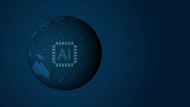 Rotating Earth with a glowing AI microchip