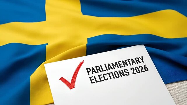 Sweden Parliamentary Elections 2026 ballot paper with a red checkmark on the Swedish national flag background