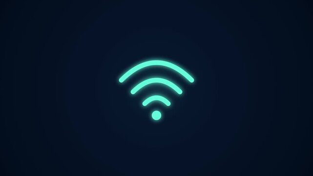 Neon Glowing Wi-Fi Symbol Animation on Dark Background