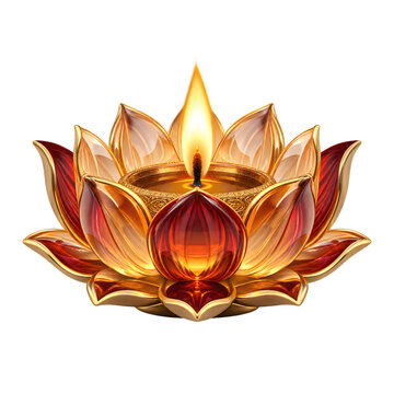 Beautiful decorative lotus flower candle with glowing flame and crystal petals