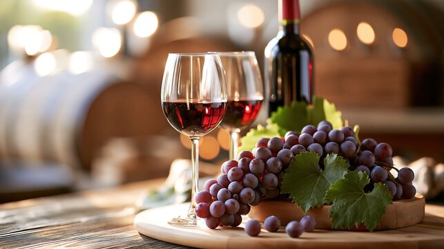 Red Wine Grapes Barrel Still Life, Wine Cuisine