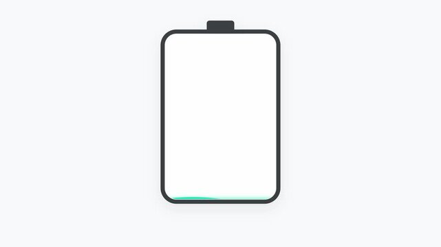 2D battery icon filling with glowing emerald green and teal liquid energy on a soft light background
