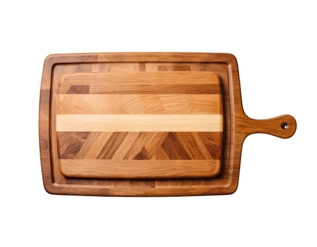 Wooden Cutting Board with Handle: A sturdy, rustic wooden cutting board, crafted from multiple wood grains and featuring a convenient handle, ready for any culinary task.