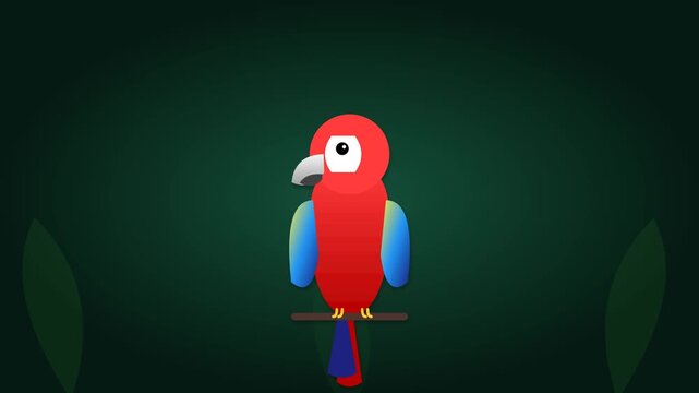 Vibrant Scarlet Macaw Parrot Animated Icon with Talking Beak and Tropical Background