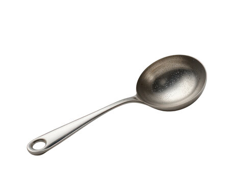 Metal Spoon on a Clean Surface: A simple metal spoon with a polished finish rests on a neutral surface, ready for culinary use or display.