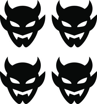 Four devil masks with horns and fangs