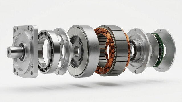 Exploded view of an electric motor showing internal components and precise engineering.