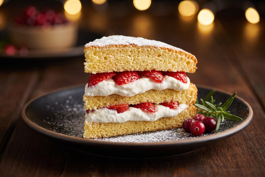 Strawberry Cream Sponge Cake Slice for Christmas