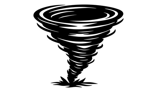 Hand drawn Tornado whirlpool illustration for concept design. Stock illustration on white. Environment reaction icon.