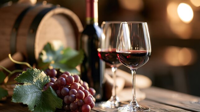 Red Wine Grapes Barrel Still Life, Wine Cuisine