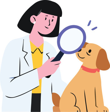 Veterinarian with Dog Vector Illustration, Friendly Animal Doctor and Pet Character, Cartoon Veterinary Care Scene with Funny Professional Person and Puppy Stock Design