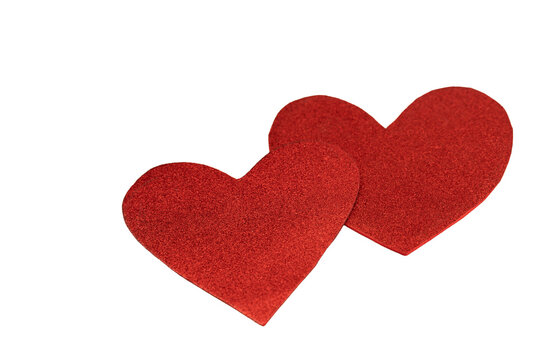 Two red felt hearts showing love and romance