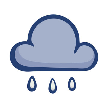 Rain cloud icon for weather forecast. Hand drawn doodle clipart for mobile interface, light showers and changing weather conditions