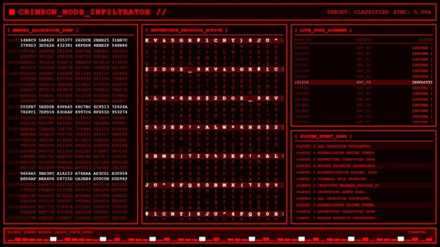 Red Hacker Terminal Brute force Exploit Screen Animation.
