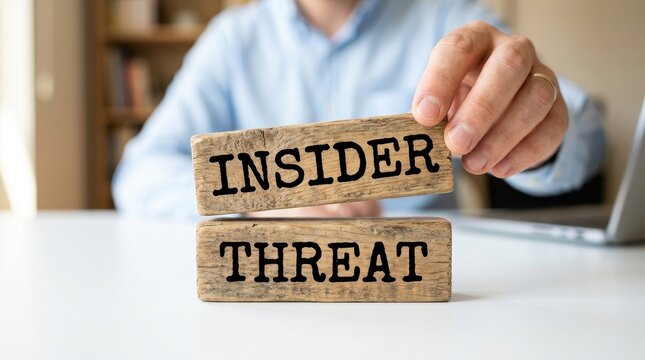 Insider Threat Concept with Wooden Blocks Held by Businessman for Cybersecurity and Corporate Risk Management