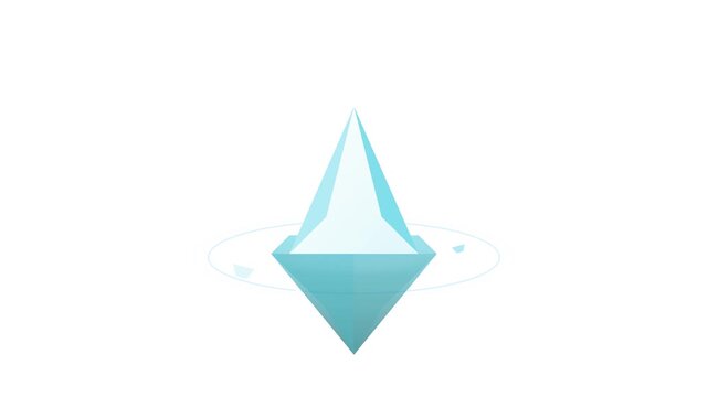 Floating Arctic Iceberg 3D Icon with Submerged Mass and Gentle Water Ripples