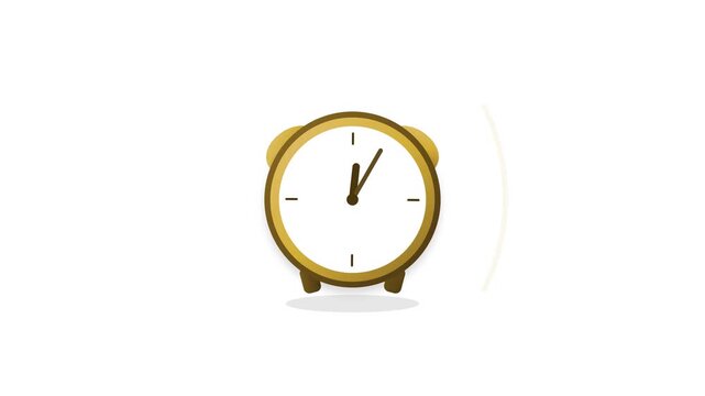 Old-fashioned alarm clock featuring metallic brass and bronze gradients. The bells vibrate rapidly while concentric sound waves pulse outward