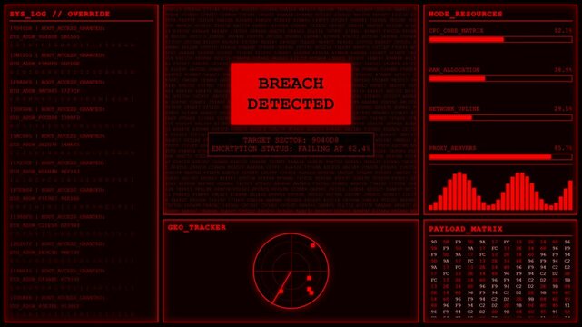 Breach Detected Hacker System Override Terminal Animation.