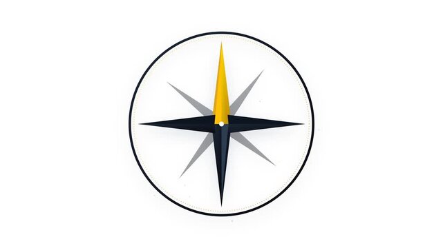 A navigational compass rose featuring a gold and navy blue gradient palette. The central needle gently oscillates while subtle directional particles float