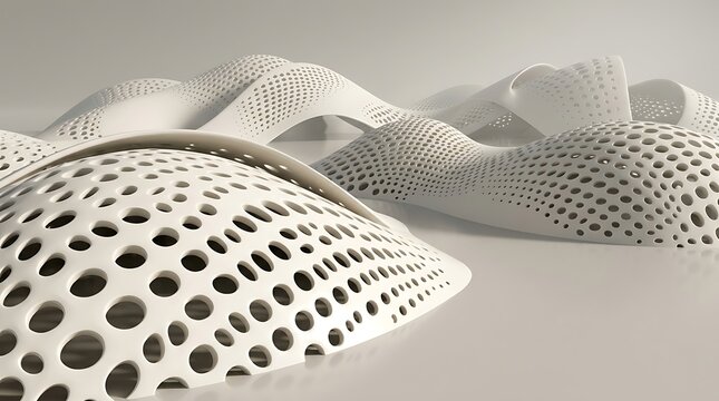 Parametric shellscape architecture with perforated surfaces in a neutral setting