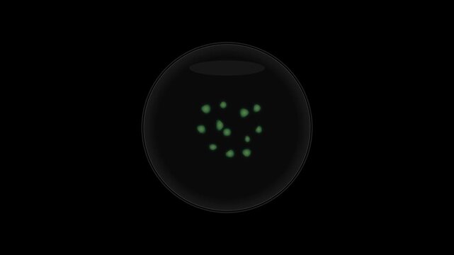 A centered petri dish where organic microbial colonies emerge and expand in a timed sequence, showcasing vibrant neon yellow and emerald green gradients with soft glowing edges