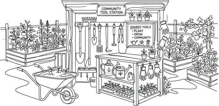 hand drawn vector illustration of a garden tools