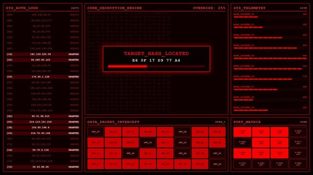 Target Hash Located Hacker Decryption Terminal Animation.