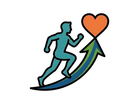 Vector icon of a man running up an arrow towards a heart symbol