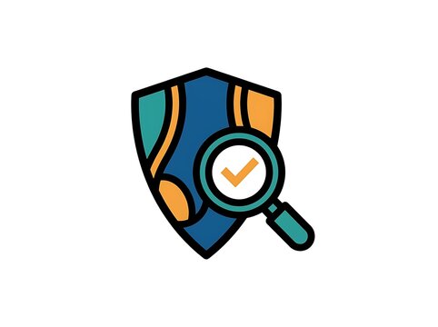 Testicular health check icon with shield and magnifying glass symbol
