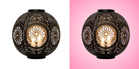Decorative ornate round candle lantern isolated on transparent background © MDMAHMUD