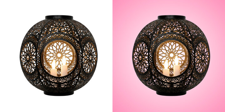 Decorative ornate round candle lantern isolated on transparent background