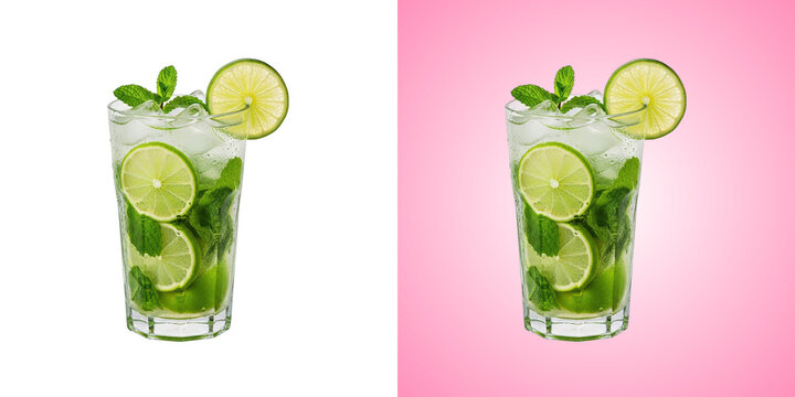 Fresh mojito cocktail with lime and mint isolated on transparent background
