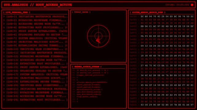 Root Access Active Hacker Terminal System Analysis.