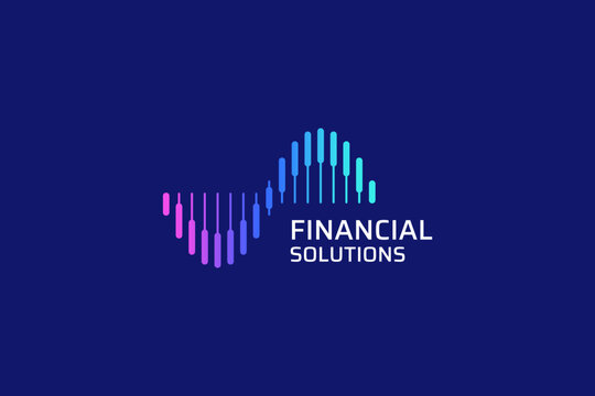 Candlestick Chart Wave Logo Vector in Blue Pink Gradient Style. Financial Trading Market Analytics Icon for Stock Investment and Fintech Platform.