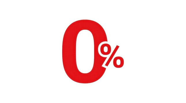 Large Red Zero Percent Symbol Isolated on White Background for Business and Marketing Concepts